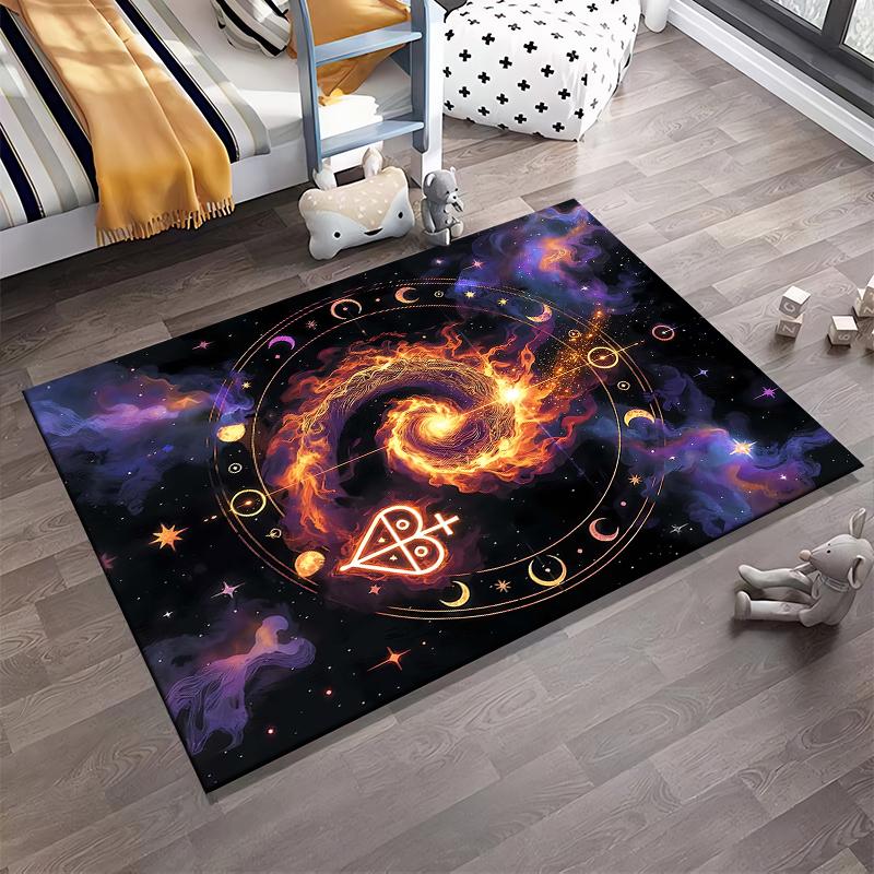 "Galaxy Fire Swirl Design Carpet with Cosmic and Mystic Symbols" Suitable for use as an anti-slip for living room bedroom sofas