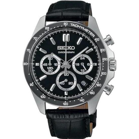 SEIKO 1 5 Second Chronograph Quartz Wristwatch Mens SBTR021 Black Leather