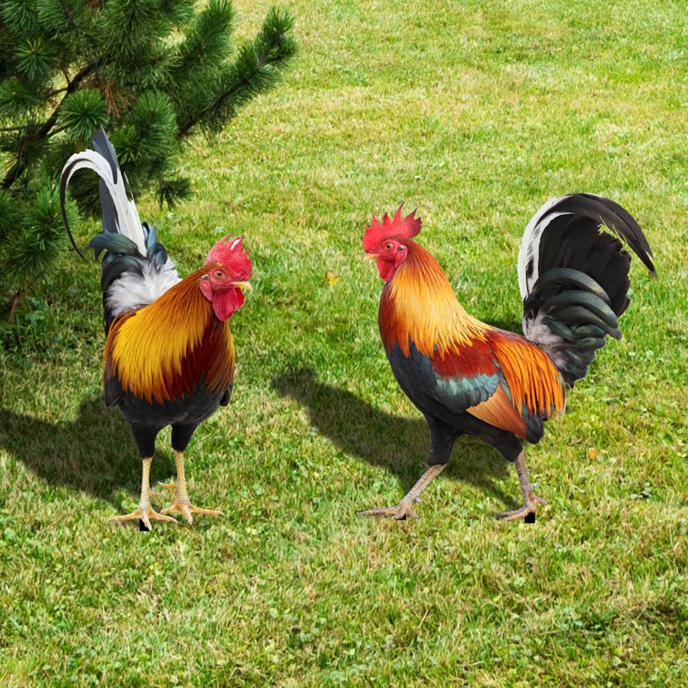 2PCS Chicken Sculpture Ornamental Chicken Fence Sculpture Garden Decorations Weatherproof for Garden Patio Backyard Decoration