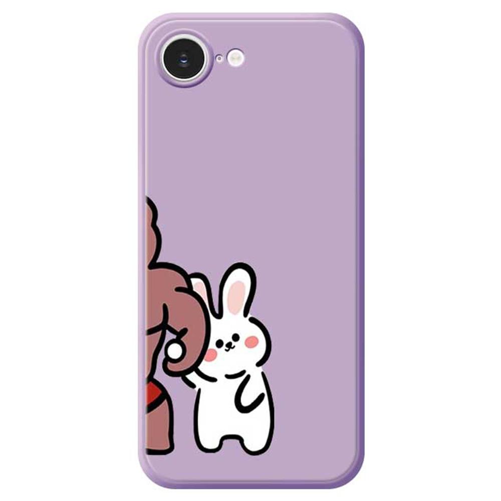 For iPhone 16e Case White Rabbit Pattern Printing Straight Edge TPU Phone Back Cover