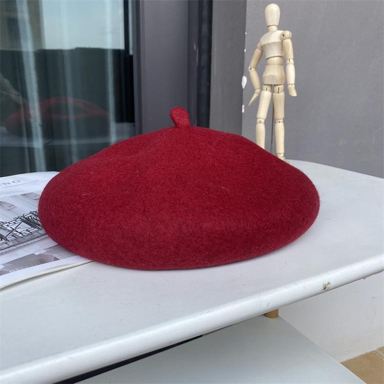 Upgraded Three-Dimensional Thickened Wool Beret Solid Color Versatile Painter Hat Warm Bud Hat Women