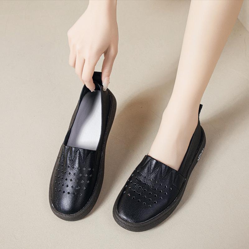 Mocasini de damă din piele naturală cu talpă moale: Pantofi albi slip-on cu tăietură joasă pentru asistente medicale și femei însărcinate (2025 stil nou)