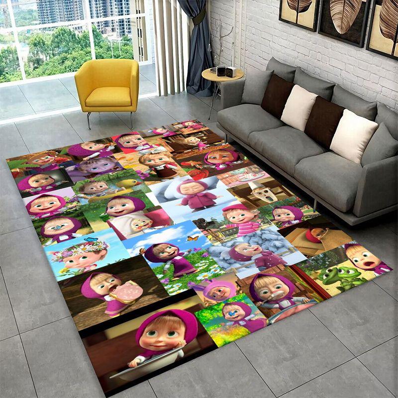 Cartoon Cute M-Masha Bear Non-Slip Area Rug for Living Room,Bedroom,Playroom,Soft Carpet Floor Mat Home Decor Rug  Room