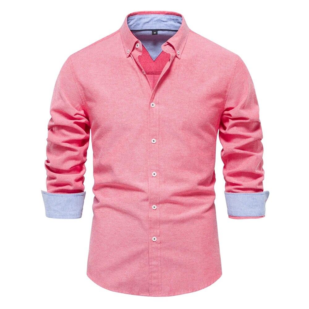Trend Hub New Cotton Blend Men's Oxford Shirt Long Sleeve Button Down Social Buinesss Casual Shirts for Men