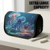 1pc Astuccio Grande Capacità con Coperchio a Ribalta Adatto per Scuola e Ufficio, Astuccio in Tessuto Oxford Ispessito con Zip a Doppio Strato, Medusa Oceanica al Neon Ott