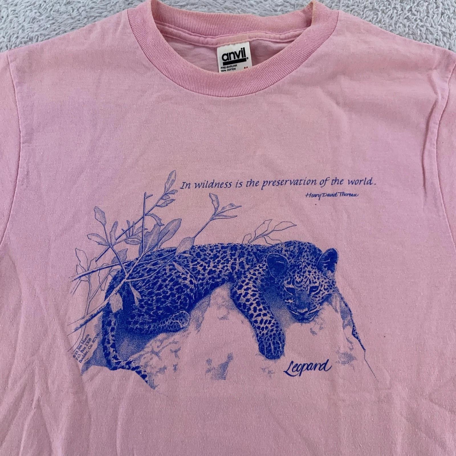 Vintage Leopard Preservation Shirt Mens Small Nature Henry Thoreau Quote 90s USA 3XL