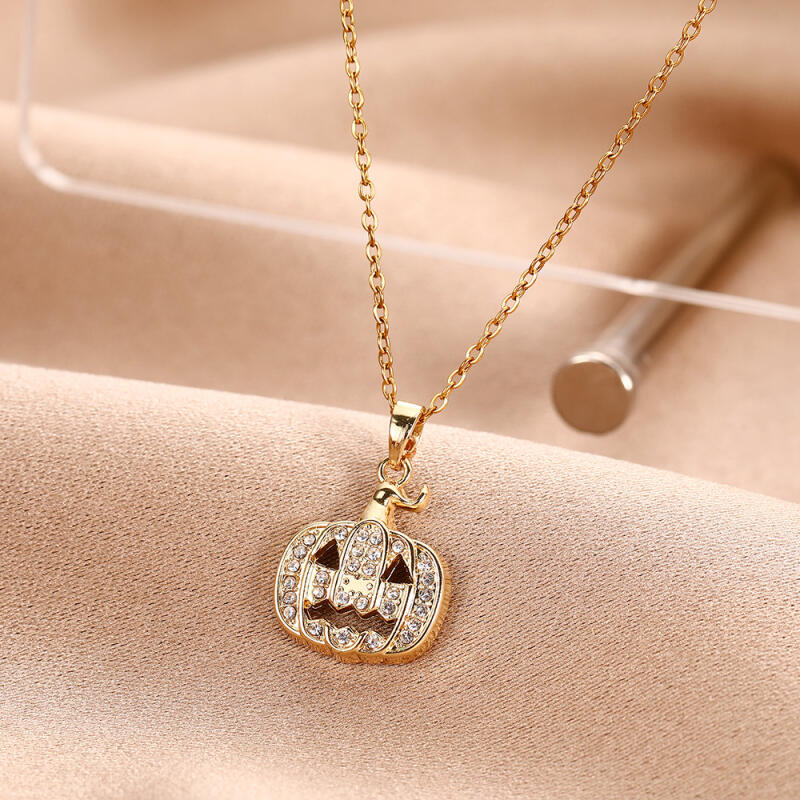 Halloween Pumpkin Pendant Necklace - Adjustable Clavicle Chain with Gothic Cartoon Design for Women