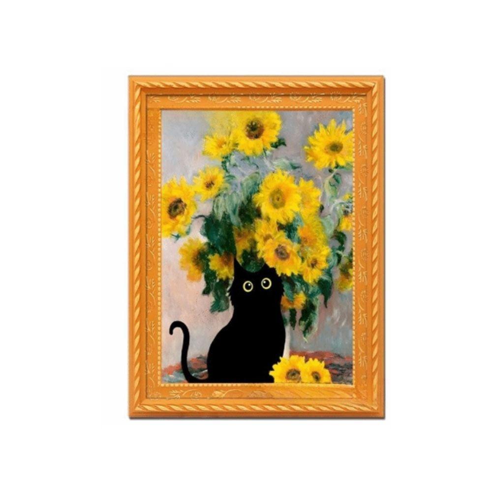 Kattmönster Träram Kylskåpsmagneter Oljemålning Stil Svart Katt Kylskåpsmagneter