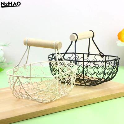 Metal Wire Storage Basket With Handle Portable Fruit Bread Egg Organizer Holder Creative Fruit Basket For Kitchen Home Picnic