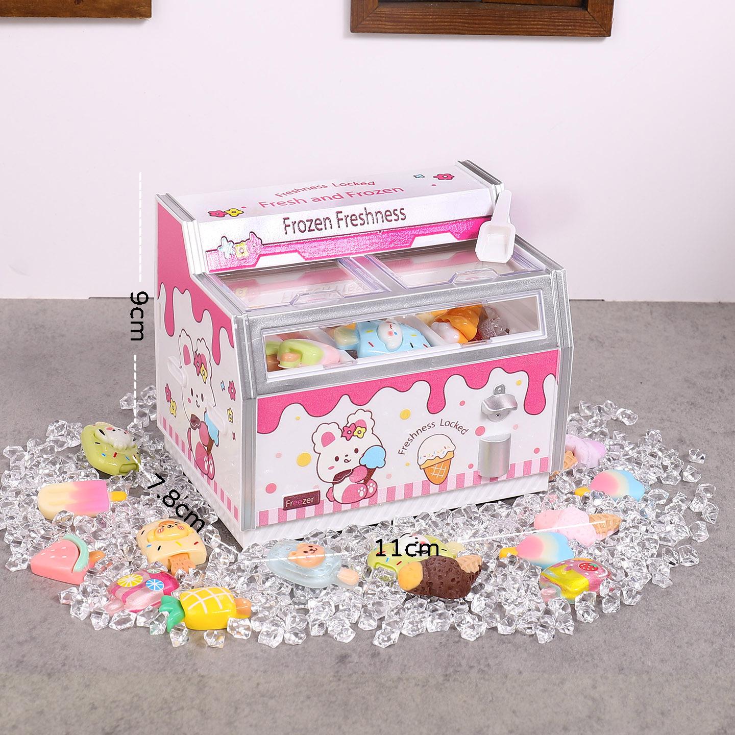 Miniature Supermarket Toy: Light-Up Refrigerator & Ice Cream Playset for Kids