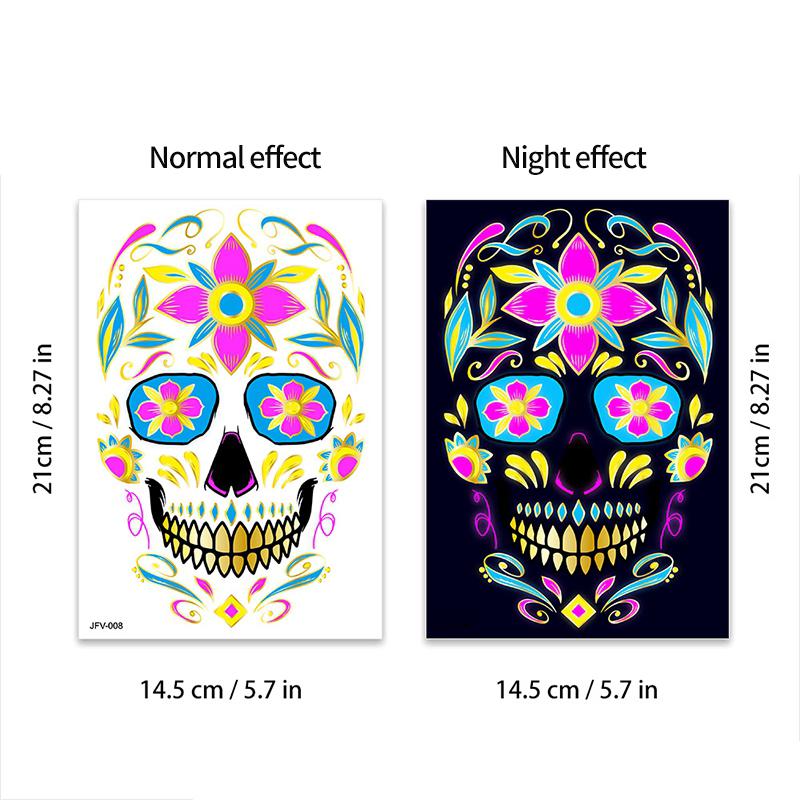Halloween Luminous Facial Tattoo Sticker Fluorescent Full Face Temporary Tattoos Halloween  Day of The Dead  Dress Up Decor