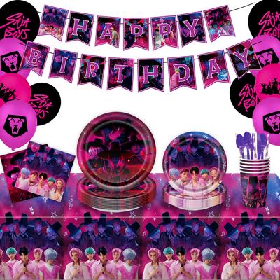 ציידי שדים שאקה בויז נושא צלחת נייר טישו מפת שולחן עוגה מפצל כוח באנר קישוטי מסיבת יום הולדת