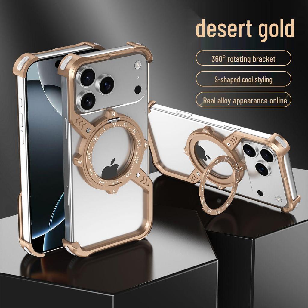 Cross-Border Apple 17 Pro Max S-Shaped Metal Phone Case with Rotating Stand