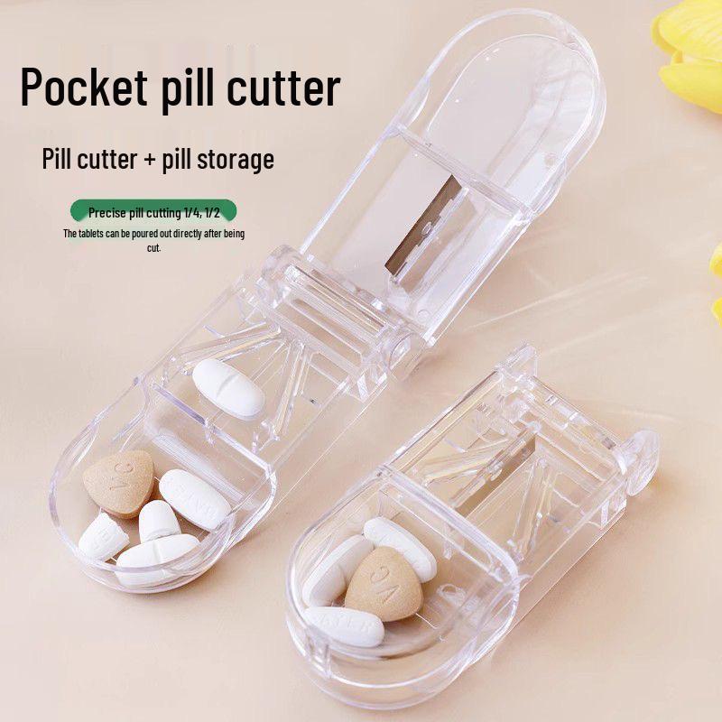 Portable Pill Cutter & Divider - Sharp, Compact Tool for Splitting Pills into Halves or Quarters.
