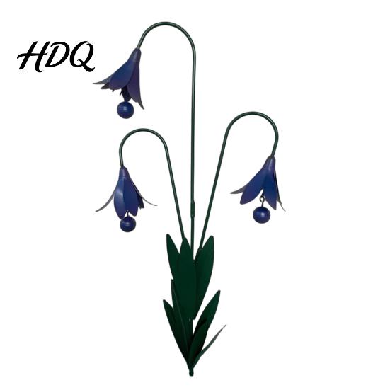 Handcrafted Metal Garden Stake Triple Bluebells with Bells Handmade Flower Yard Art Stakes With Wind Chimes Rustic Decorative Outdoor Bell for Lawn