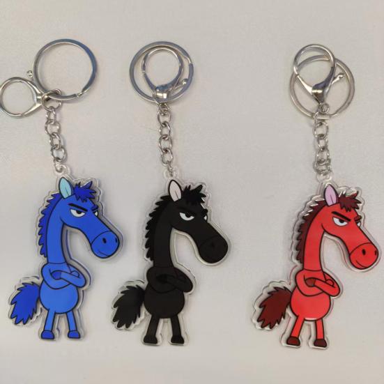 2Pcs Arm-Crossing Horse Keychain Acrylic Bag Charm Pendant Year of Horse 2026 Scratch-Resistant Key Ring Backpacks Accessories