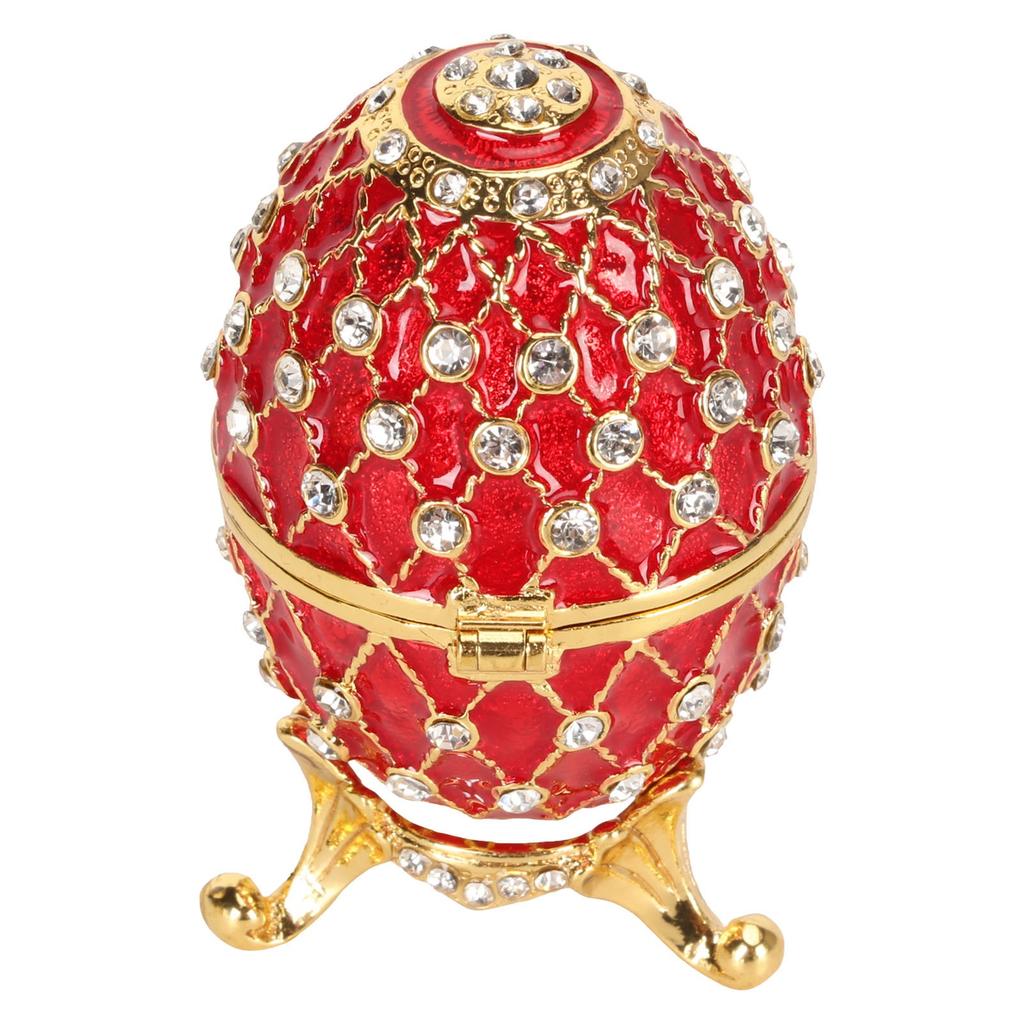 Egg Trinket Box Zinc Alloy Sparkling Rhinestone Exquisite Elegant Metal Jewelry Box for Family Office Storage Red