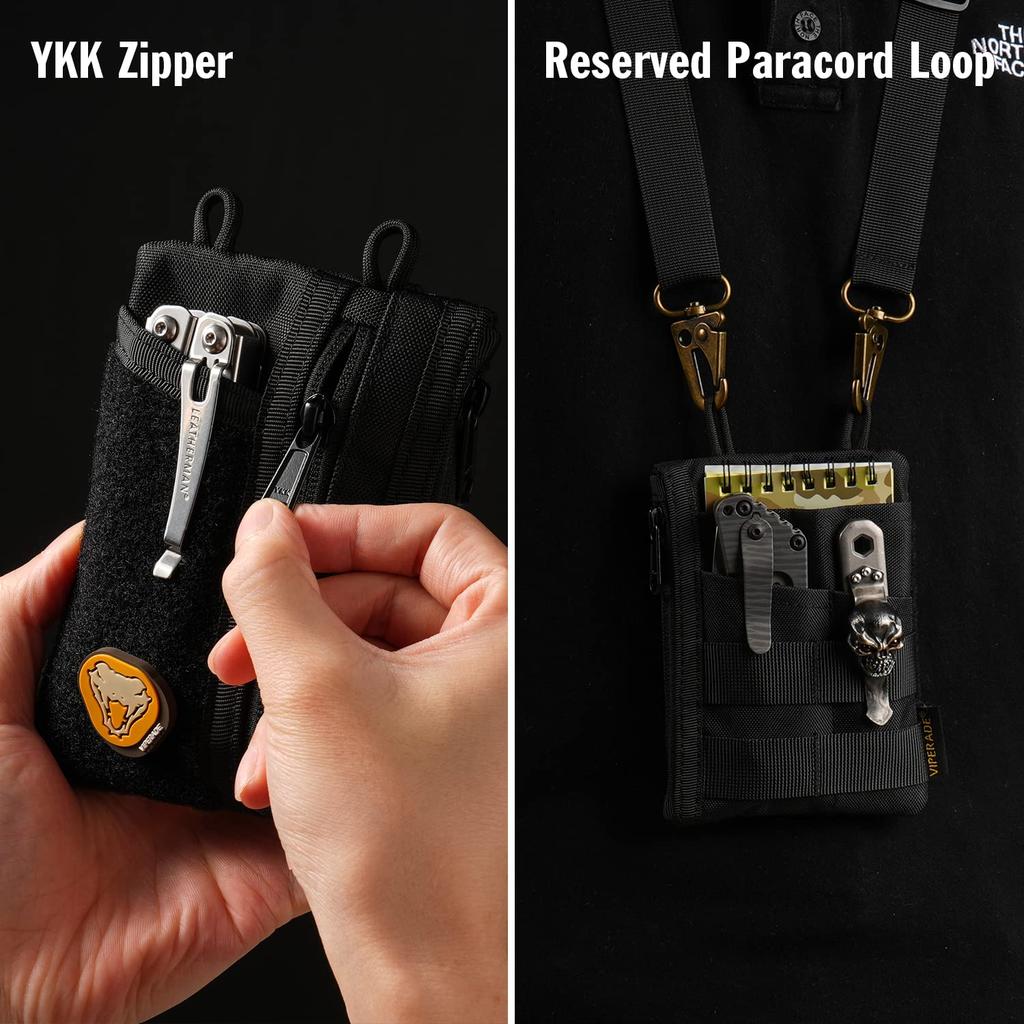 VIPERADE VE18 EDC Pouch for Pocket Organizer Pouch with 3 2 Zipper Velcro and Pouch Men, Slots, Pockets, Pouch, Multi-Tool (Black)