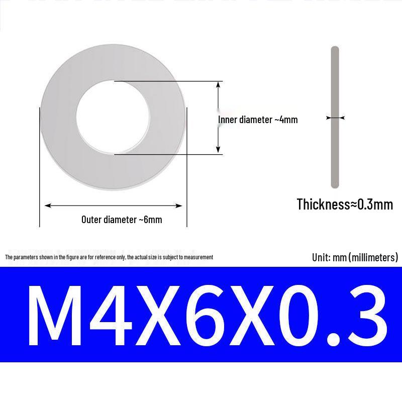 304 Stainless Steel Ultra-Thin Flat Washer, Thickness: 0.1/0.2/0.3/0.4/0.5 Mm, Sizes M1-M8
