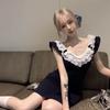 Summer Celebrity Pure Desire Sexy Short Skirt American Spice Girl Lace Splicing Dress Women's Hollow Design Skirt
