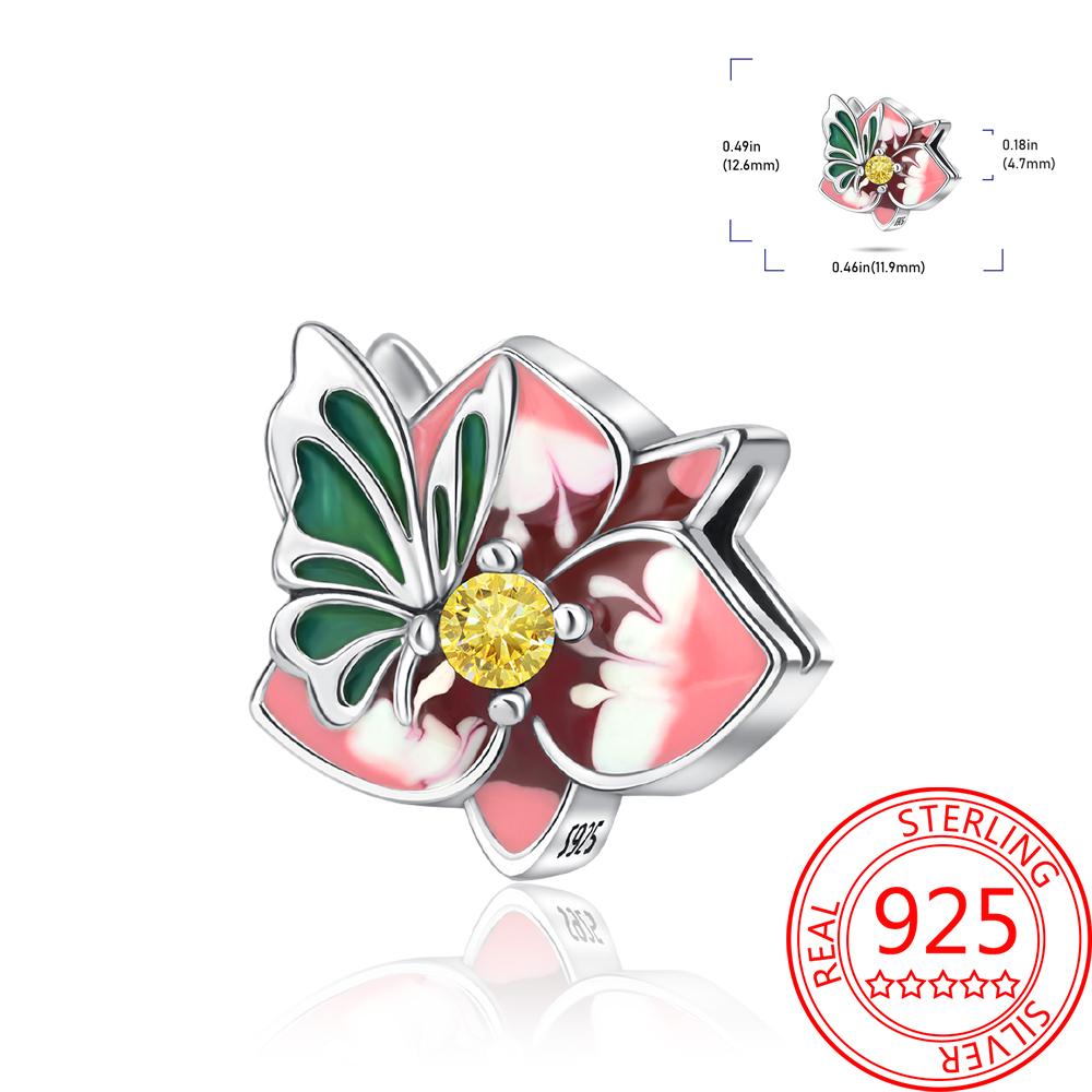 Authentic Original products Copper Metal Colorful tulip flowers animal Cow Pendant Bead Component Compatible With Bracelet High Quality Fine Jewelry