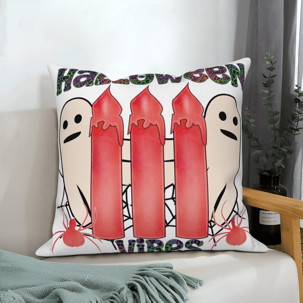Halloween Throw Pillow Covers Pumpkin Ghost Witchy Linen Sofa Bed Pillowcase Square Cushion Cover Spooky Halloween Party Decor