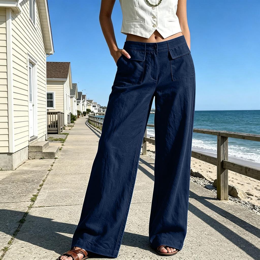 Women's Casual Color Wide Leg Pants Relaxed Loose Fit Trousers for Everyday Wear