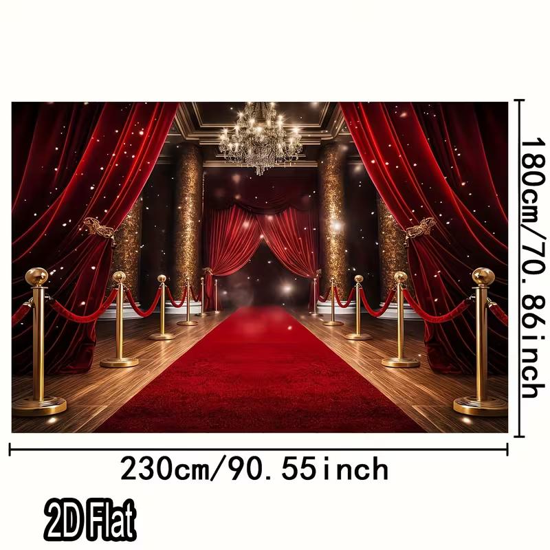 2D Luxury Red Curtain & Chandelier Tapestry Award Ceremony Photo Background Cloth