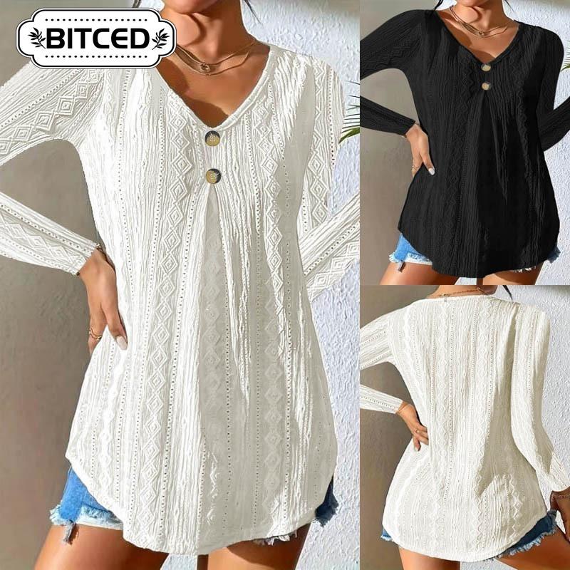 BITCED Moda Donna Casual Stampa Colore Unico Manica Lunga Scollo a V Camicie & Bluse Design Unico