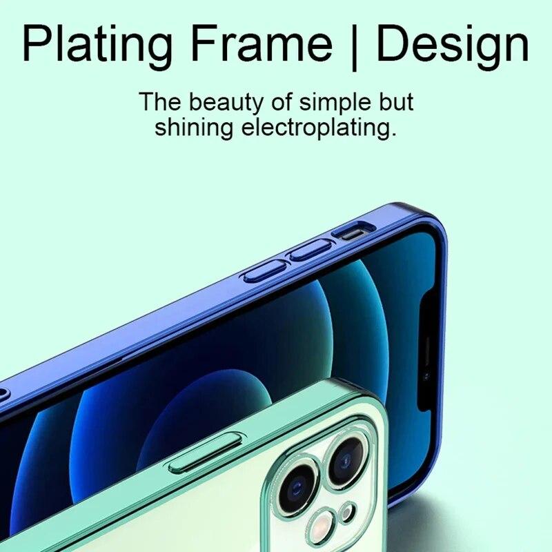 Luxury Square Silicone Clear Phone Case For iPhone 15 14 11 12 13 Pro Mini Xs Max X Xr Se 2020 7 8 Plus Soft Plating Farme Cover