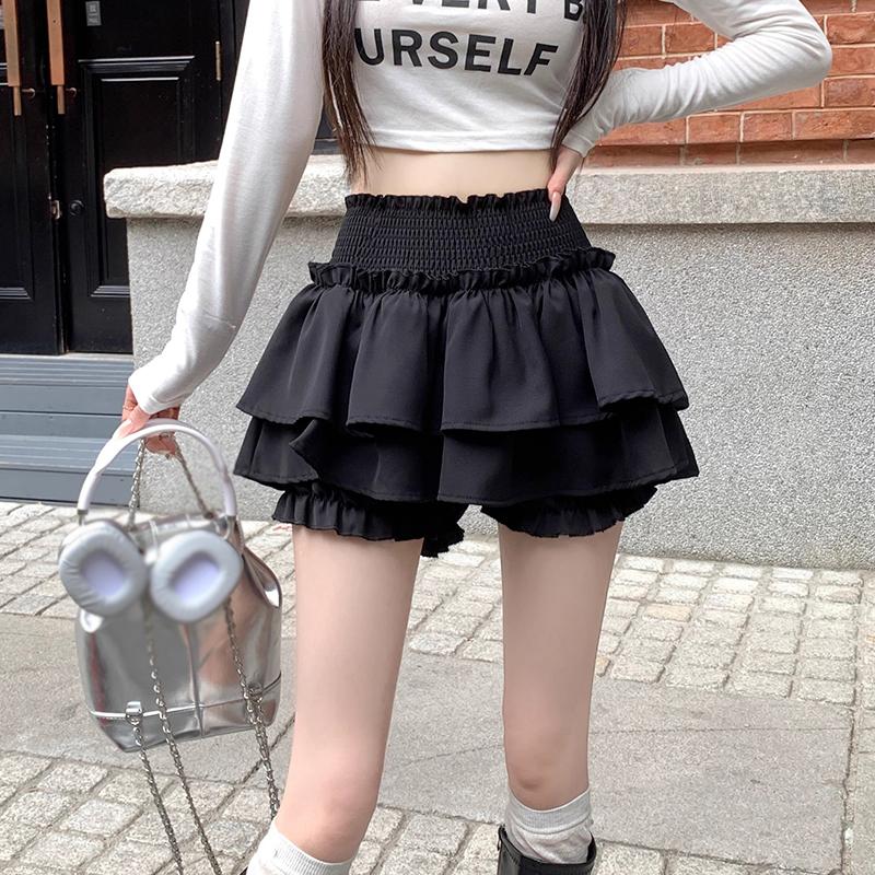 Damen Einfarbiger, süßer, bauschiger Rock mit hoher Taille