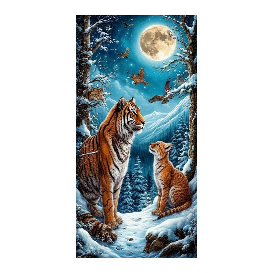 Moon Sea Waves Tigers Large Size Diamond Painting Forest Wild Animals Diy Full Drill Rhinestone Embroidery Mosaic Cross Stitch Kits Wall Decor