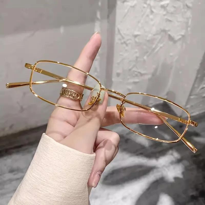 

Fashion Japanese Harajuku Glasses Gold Silver Metal Square Glasses Vision Care Anti-blue Eyeglasses Frame for Women Men золотистый