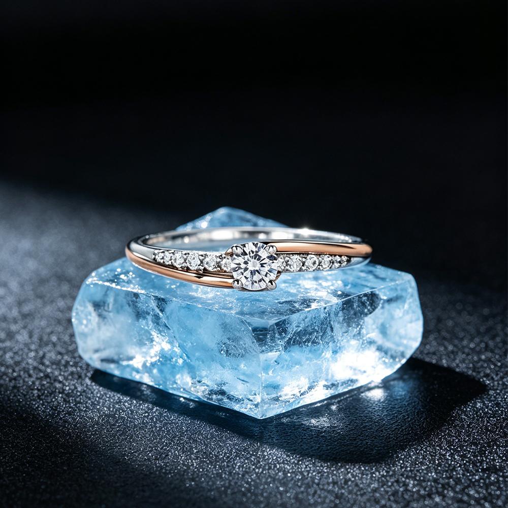 Simple Two Tone Ring, Copperand Rose Gold Zircon Ring, Fashionable Daily and Party Jewelry
