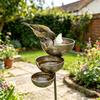 Metal Bird Bath Rustic Vintage Rain Catcher Garden Stake with 3-Tiered Bath Bowls Outdoor Bee Watering Station for Outside