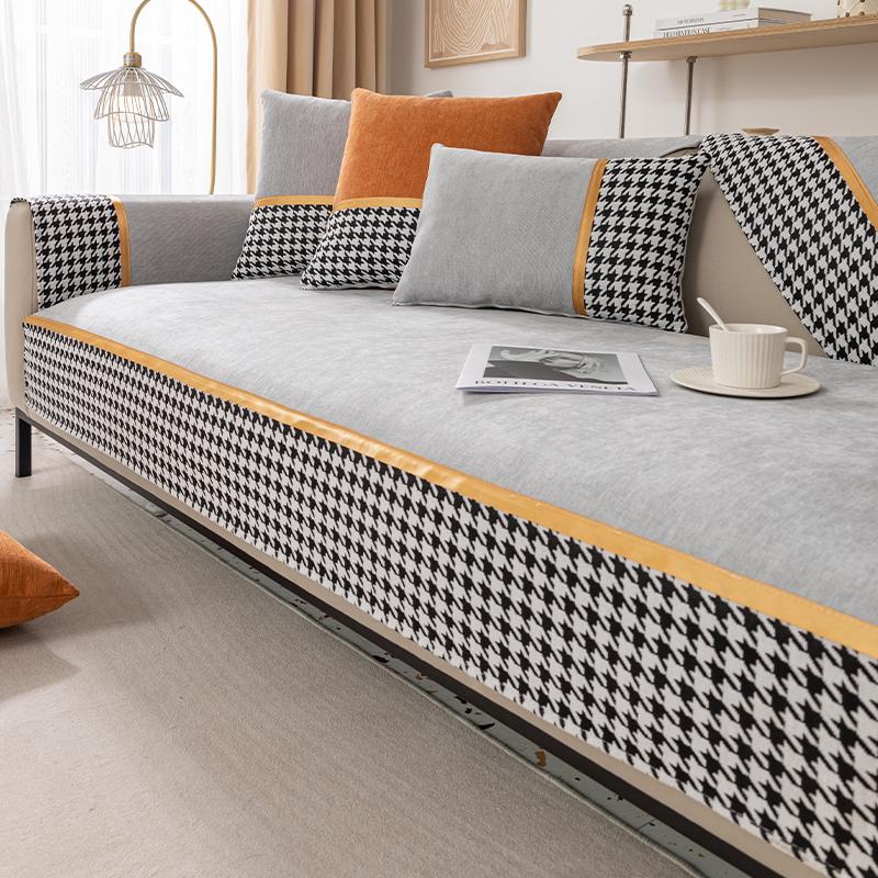 Chenille sofa cushion all-season universal thousand bird grid seat cushion, simple and modern non slip cover, all inclusive and