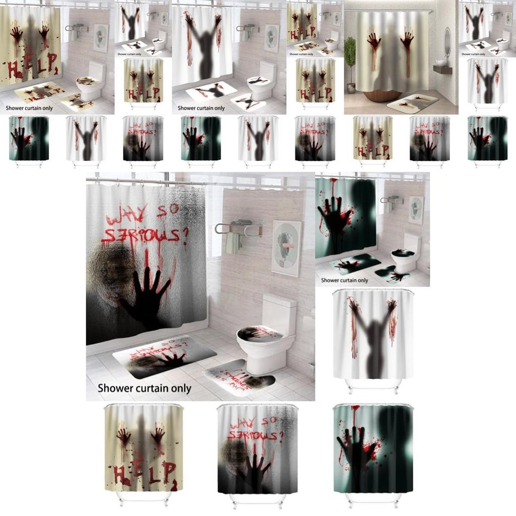 Bloody Hands Halloween Shower Curtain With Hooks For Spooky Decoration
