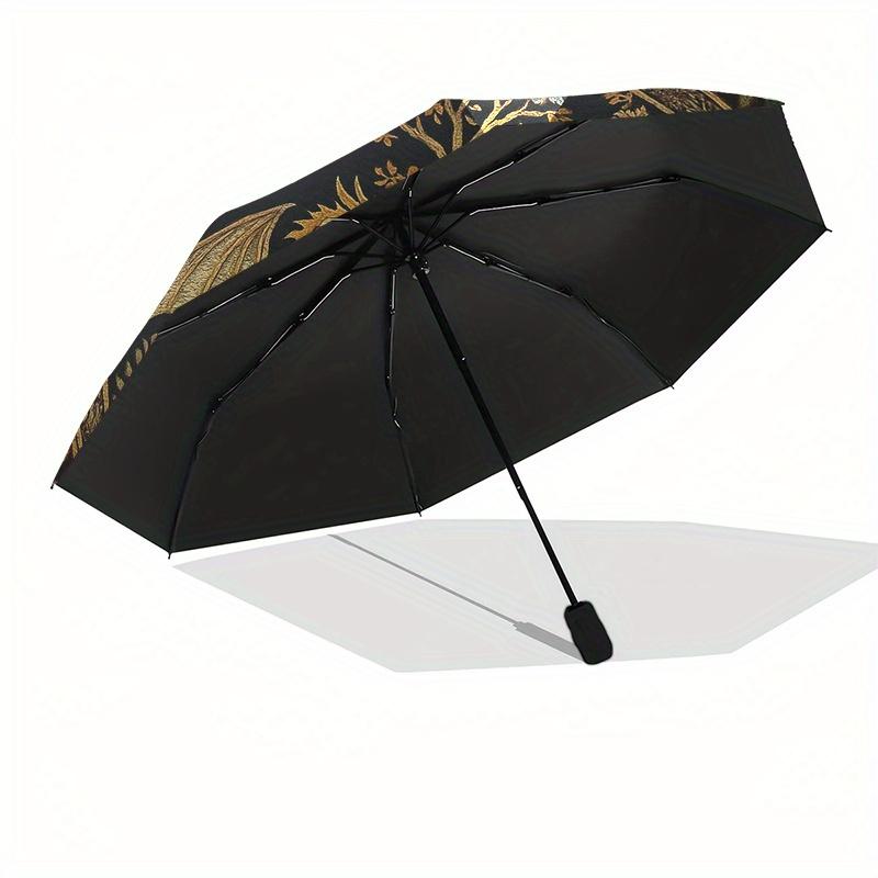 Golden Dragons and Tree of Life CircularRugUmbrella, Portable 3-Fold Compact Umbrella for Men & Women Gift