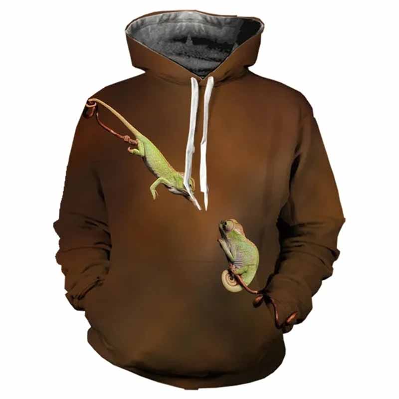 Chameleon Lizard Hoodie Animal 3D Print Men Women Streetwear Hoodies Oversized Pullover Hooded Sweatshirts Kids Tops Clothing