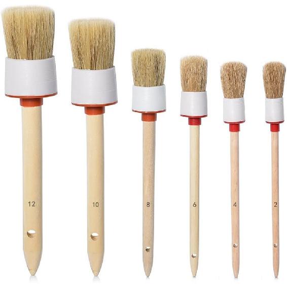 

Кисть для детализации автомобиля, набор из 6 щеток с щетиной кабана и деревянной ручкой для чистки колес, приборной панели, салона, экстерьера, кожи, воздуховодов,