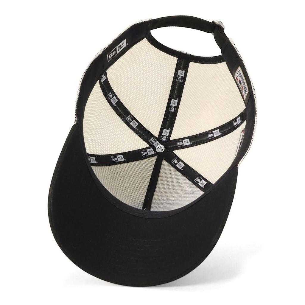 New Era 9FORTY A-Frame Trucker Mesh Cap ONSPOTZ Exclusive Side Patch 2-Tone MLB New York Mets Snapback Cap Men Women NYM Chrome Black Free Size