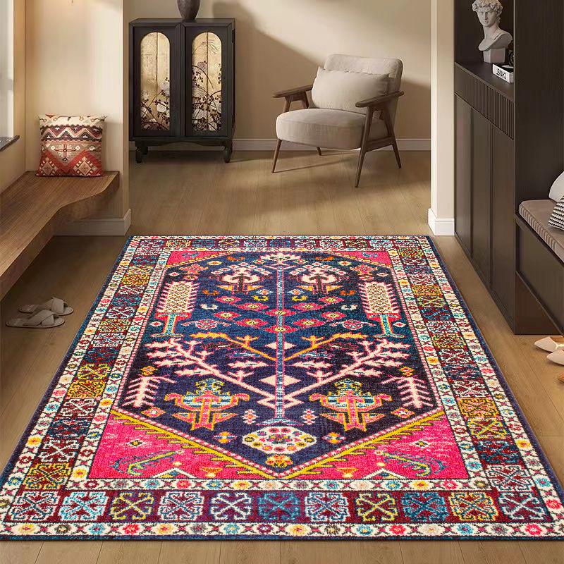 Vintage Floral Print Area Mat - Foldable, Distressed Design, Machine Washable, Non-Slip Rubber Backing, Perfect for Bedroom, Living Room, Dining Room