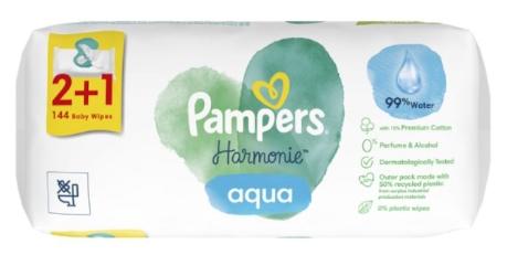 (DE) Pampers Harmonie Aqua Baby Wet Wipes, 3 X 48 Pcs (PRODUCT FROM GERMANY)