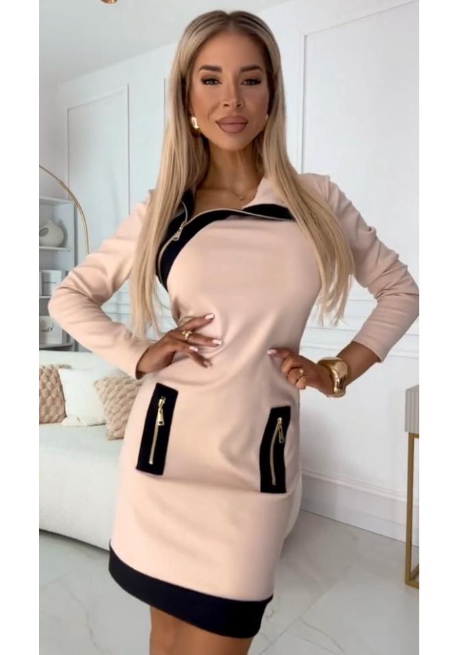 2026 Autumn/Winter Women s Color Block Patchwork Sexy Waist-Cinching Long-Sleeve Dress 3XL