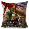 Vintage Sey Motorcycle Lady Pillow Case Decor Oil Painting Cartoon Women Cushion Cover for Sofa Car Polyester Pillowcase ,(3)