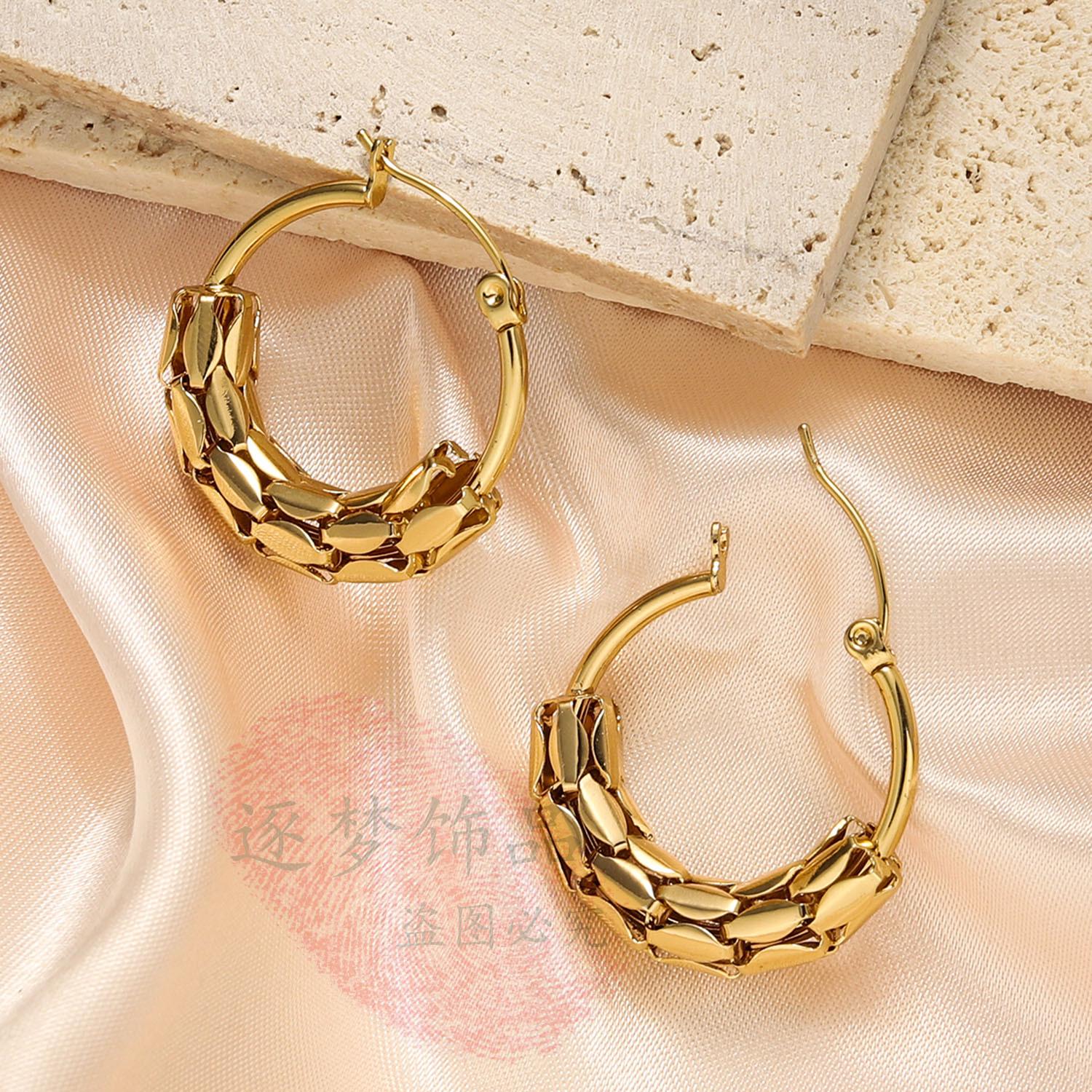 High-End Gold Cross Cutout Titanium Earrings: French Luxury European & American Design