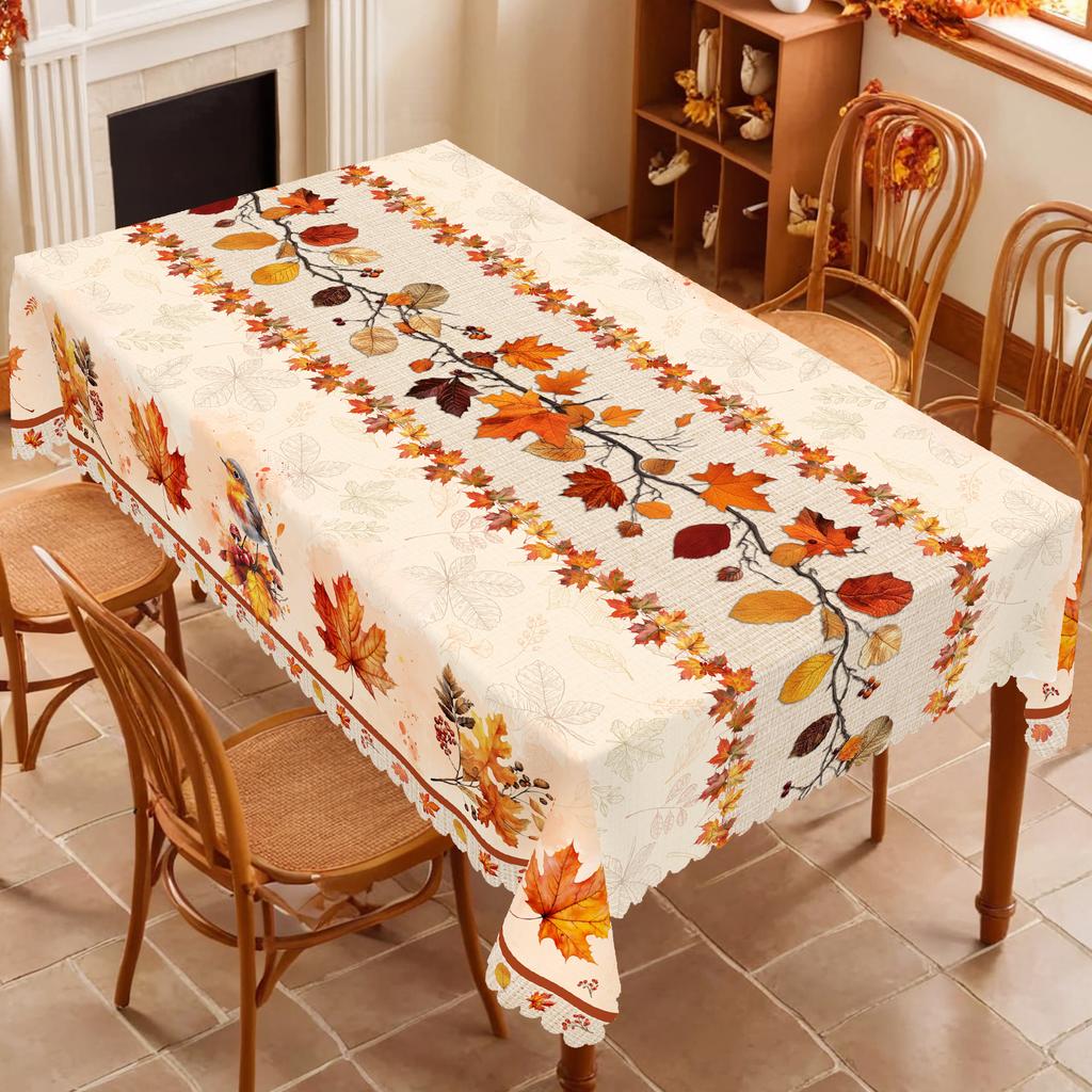 1Pc Fall Tablecloth With Maple Leaf Patterns, Vintage Rectangular Round Table Cover, Autumn Decor Suitable For Thanksgiving Day