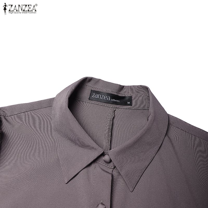 ZANZEA Dámské ležérní límec s dlouhým rukávem, volné dlouhé šaty