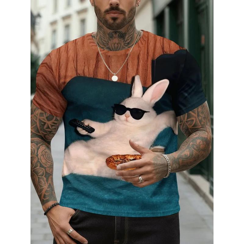 Fashion Men's Crew Neck Short Sleeve 3D Casual Color Printing Casual Short Sleeve Crew Neck T-Shirt
