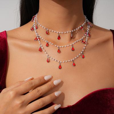 Diamond-encrusted Imitation Pearl Water Drop Multi-layer Fringed Collarbone Chain Temperament Fashion Light Luxury Necklace